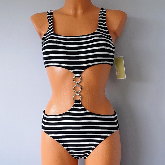 MICHAEL Michael Kors Other - Michael Kors 1 Piece Cabana Stripe Cutout Swimsuit